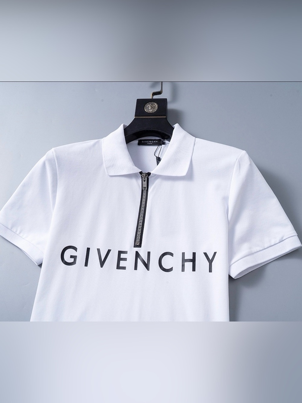 Givenchy White Short-Sleeve Polo with Front Zip and Logo